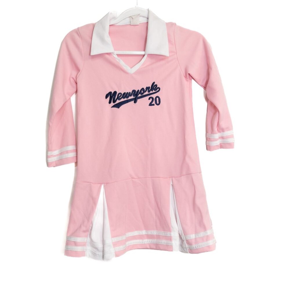 New York 20 Size 12 Pink Cheerleader Costume Dress W/ White Accents & V-Neck For